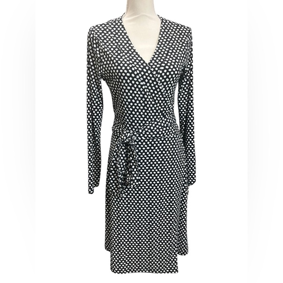 Banana Republic Black White Polka Dot Full Wrap Dress Size M Long Sleeve - Picture 2 of 11